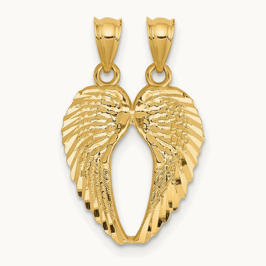 Break Apart Diamond-cut Wings Pendant, 14K Yellow Gold
