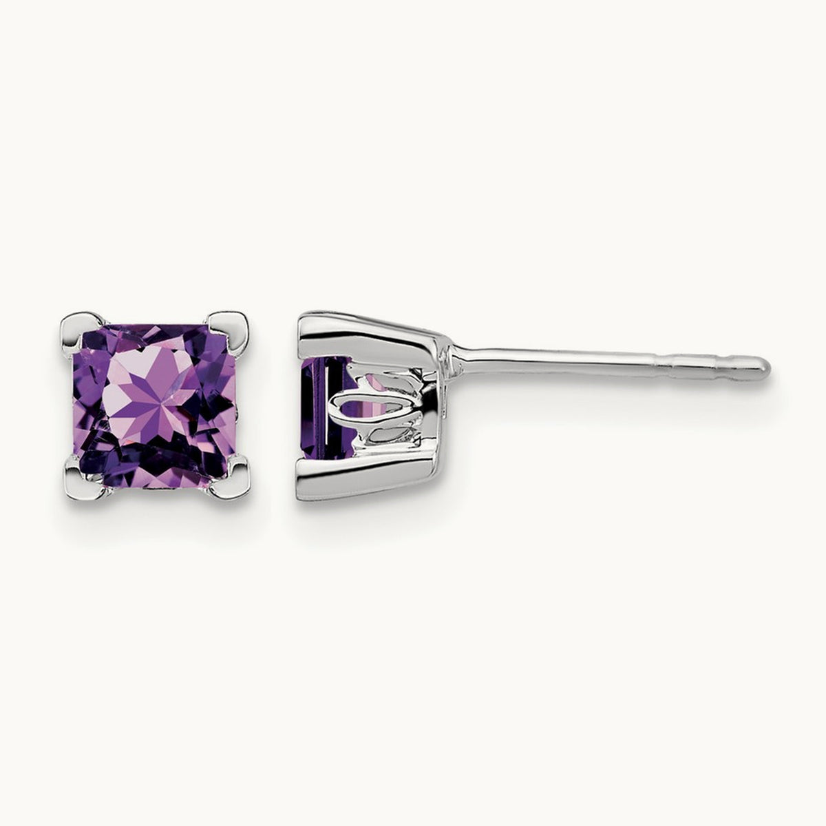 Square Amethyst Earrings, 14K White Gold