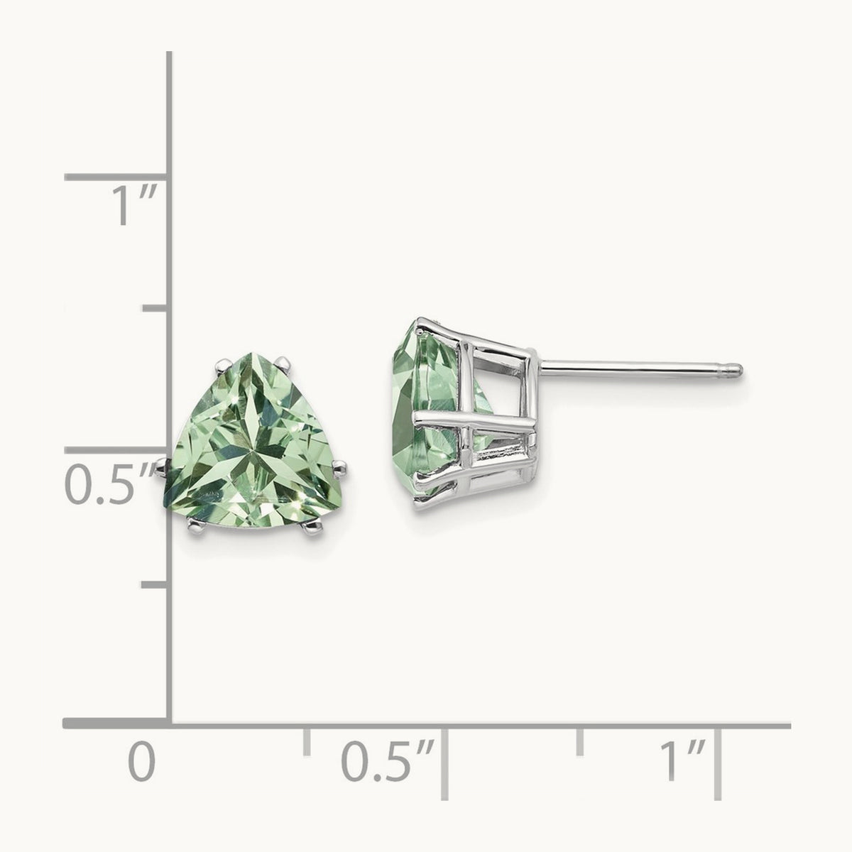 Trillion Green Quartz Earrings, 8mm, 14K White Gold