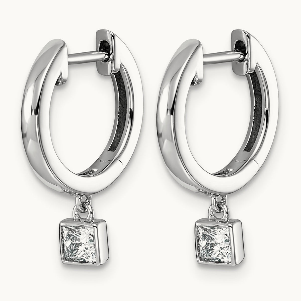 Dangle Princess Bezel Hoop Earrings, 0.25-0.50 ct tw Lab-Grown Diamond — 1/3 ct, 14K White Gold
