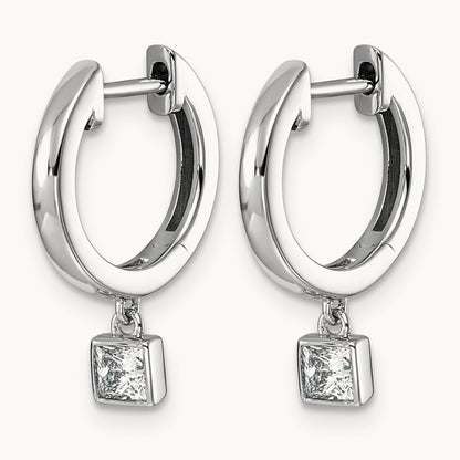 Dangle Princess Bezel Hoop Earrings, 0.25-0.50 ct tw Lab-Grown Diamond — 1/3 ct, 14K White Gold