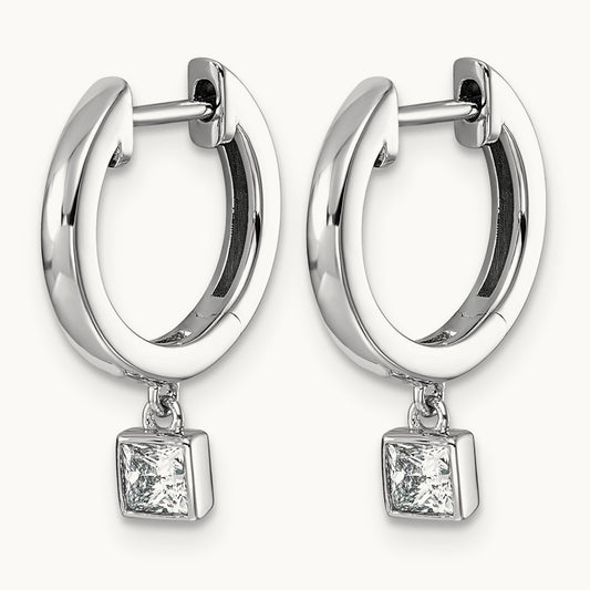 Dangle Princess Bezel Hoop Earrings, 0.25-0.50 ct tw Lab-Grown Diamond — 1/3 ct, 14K White Gold