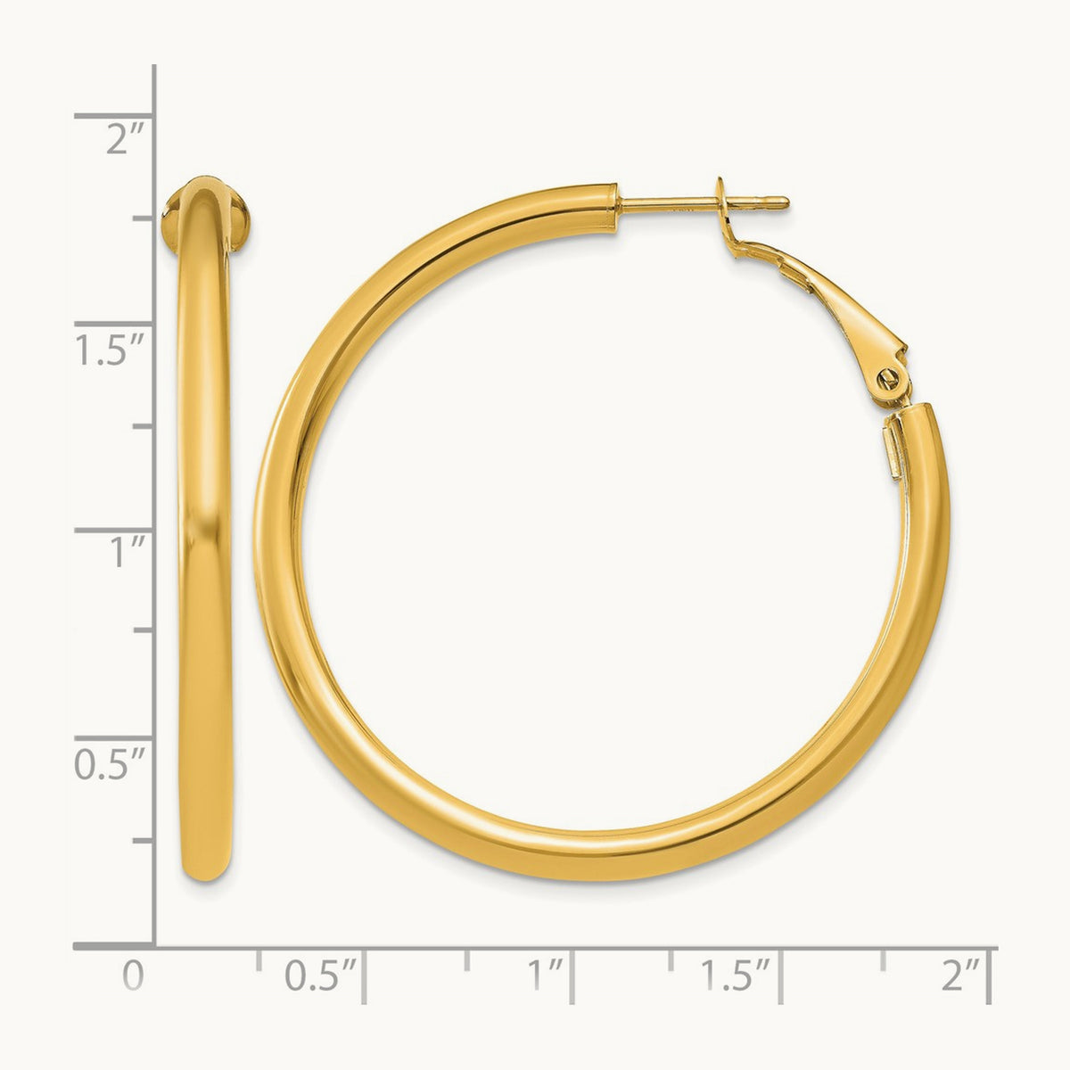 Polished Round Omega Back Hoop Earrings — 14K Yellow Gold, 3x41mm