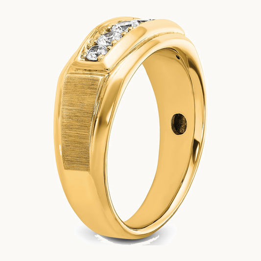 IBGoodman 14K with White Rhodium Men's Polished and Satin 5-Stone 1/2 Carat AA Quality Diamond Ring