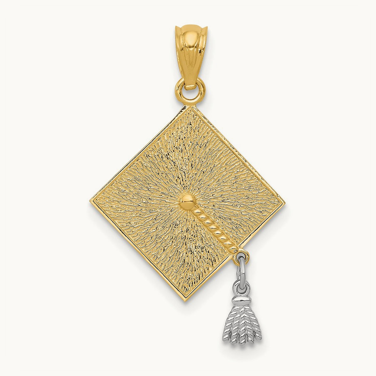 w/Rhodium 3-D Graduation Cap w/Moveable Tassel Pendant, 14K