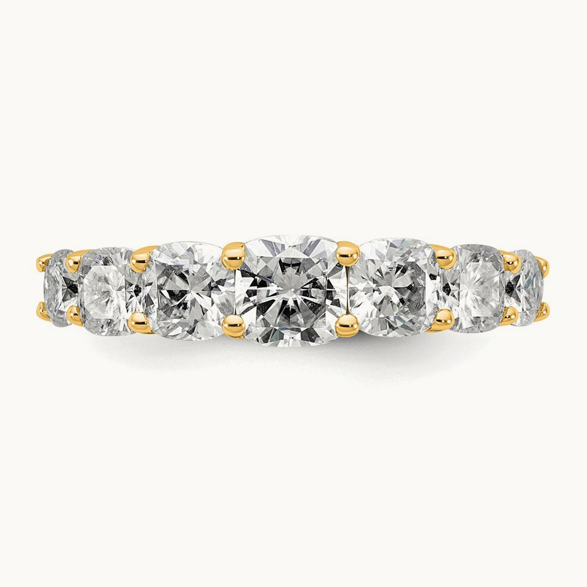 Cushion 7 Stone Band, 1.50-3.25 ct tw Lab-Grown Diamond — 2 3/8 ct, 14K Yellow Gold