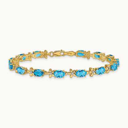 Floral Diamond and Blue Topaz Bracelet — 14K Yellow Gold