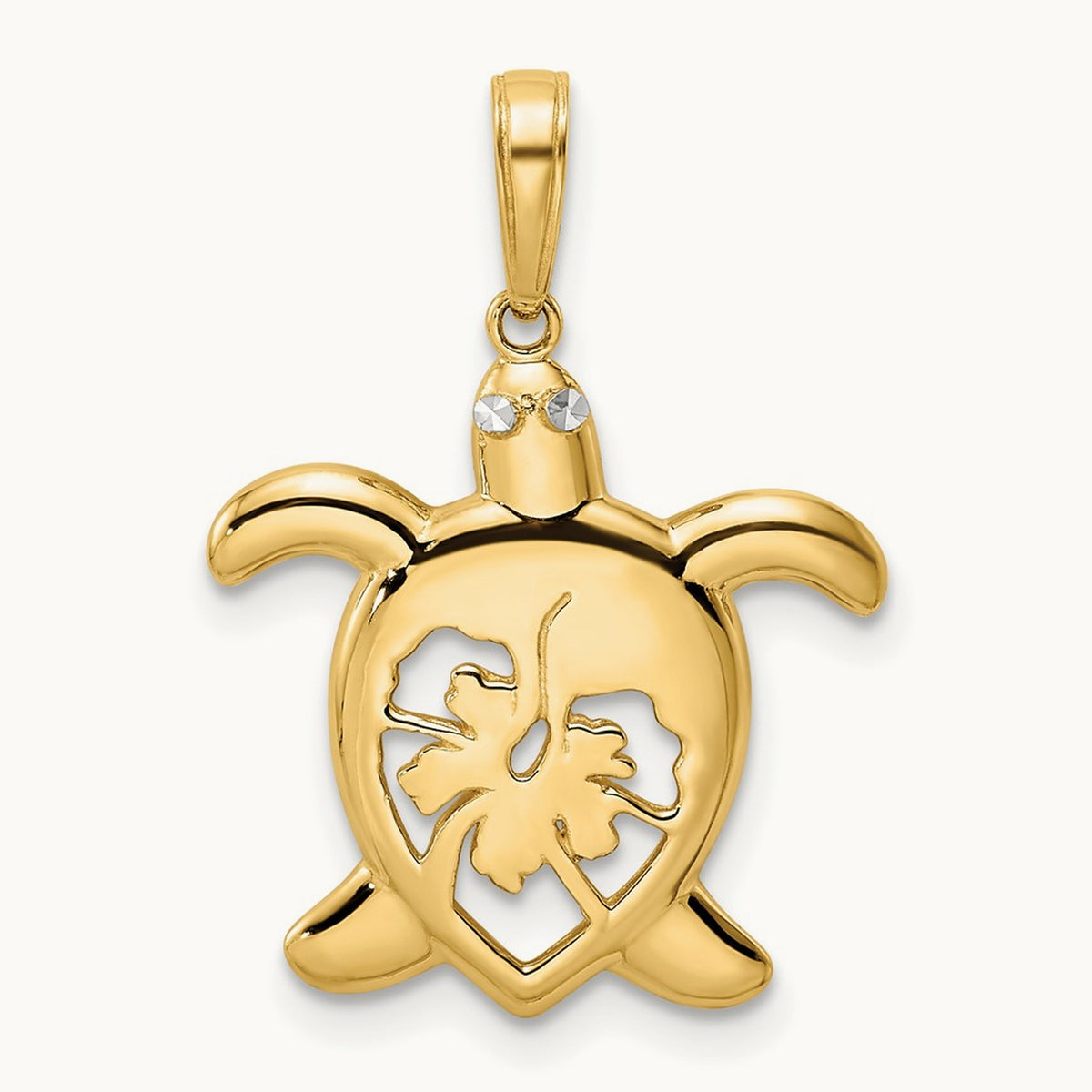 Diamond-cut Floral Turtle Pendant, 14K with White Rhodium
