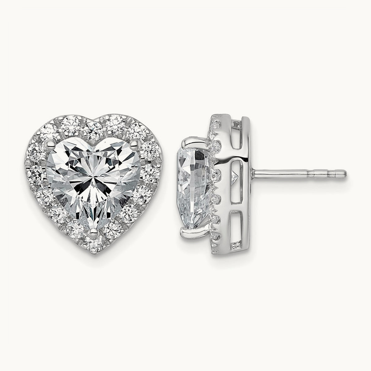 Heart Halo Post Earrings, 0.50-7.25 ct tw Lab-Grown Diamond — 6 ct, VS (Best), 14K White Gold