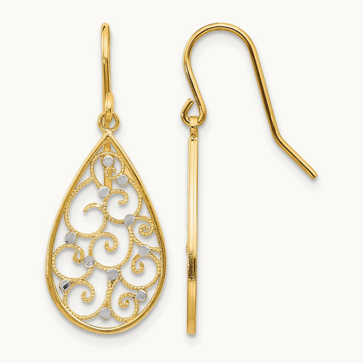 & Rhodium Polished Teardrop Earrings, 14K