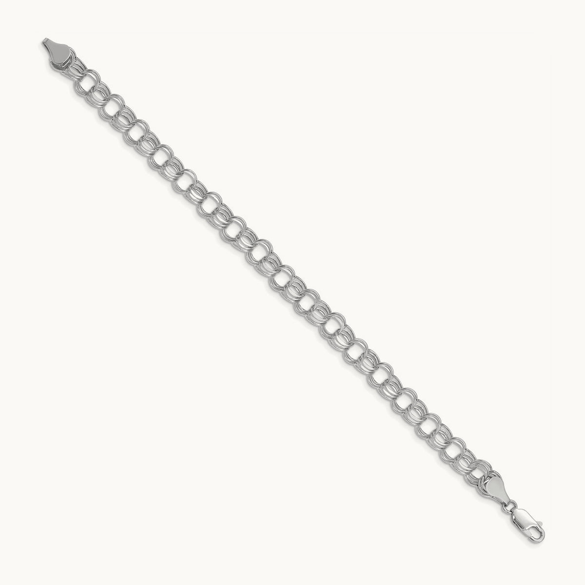 Lite Triple Link Charm Bracelet — 14K White Gold, 7mm