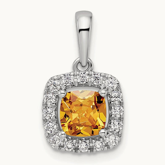 Nov Birthstone Citrine Halo Pendant, 0.25 ct tw Lab-Grown Diamond