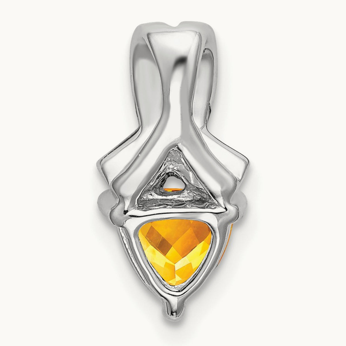 Trillion Citrine and Diamond Pendant — 14K White Gold