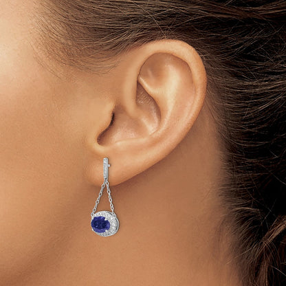 Oval Created Sapphire and Diamond Dangle Earrings — photo set