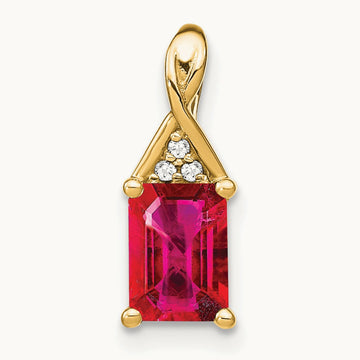 Emerald-shape Ruby and Diamond Pendant — 14K Yellow Gold, 15.75mm