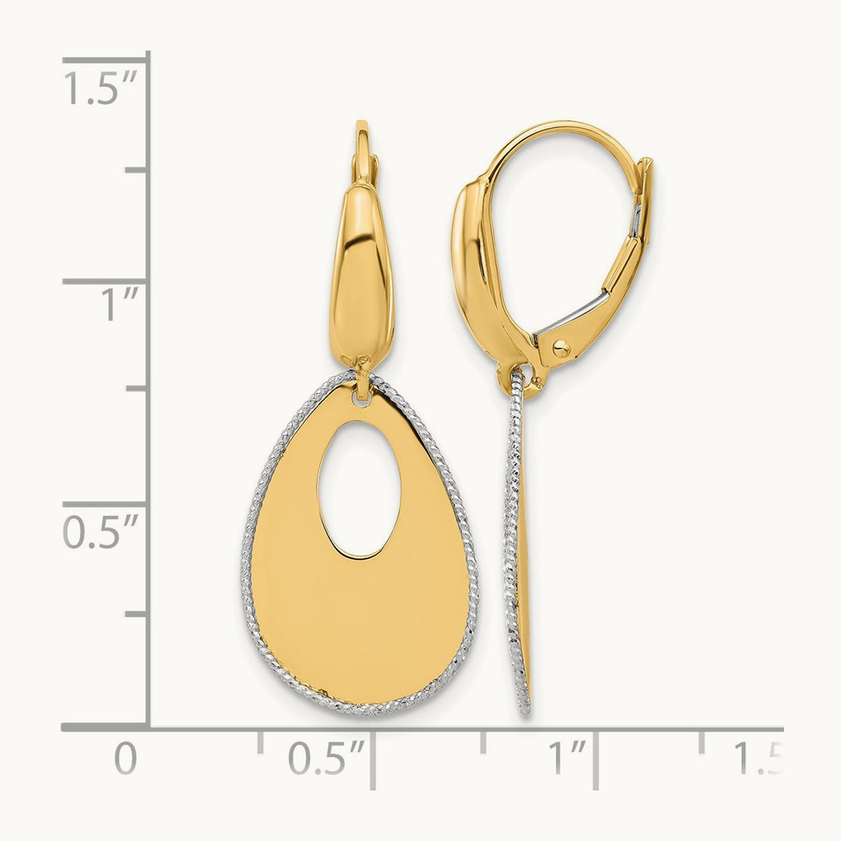 Polished/Dia-cut Teardrop Dangle Leverback Earrings, 14K Two-tone — Leslie's