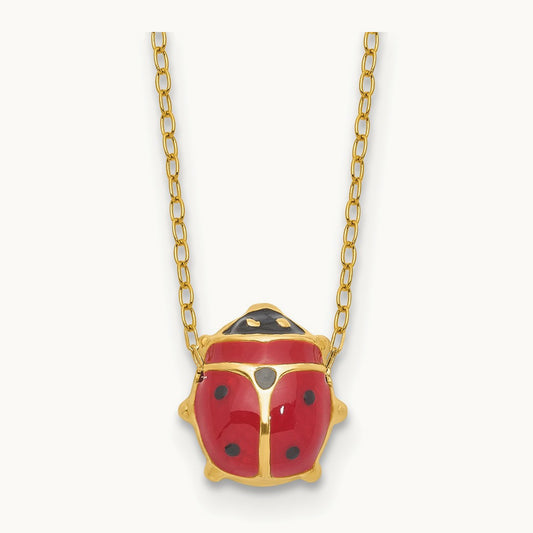 Enameled Ladybug 17inch with 1in ext. Necklace, 14K
