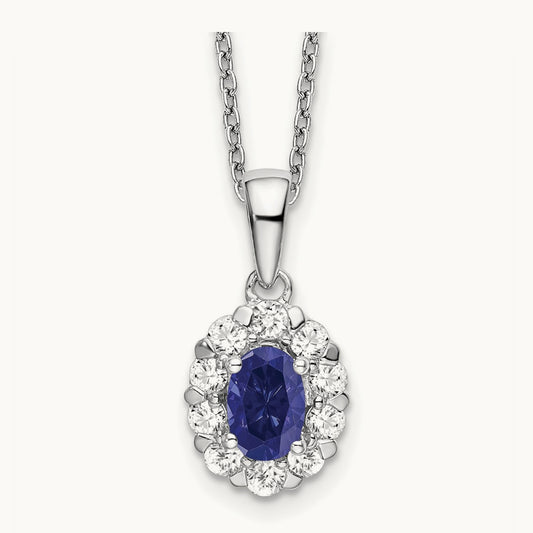 Created Sapphire Halo Necklace, 0.50 ct tw Lab-Grown Diamond