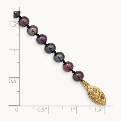 4- Black Near Round Freshwater Cultured Pearl Bracelet, 5mm, 14K