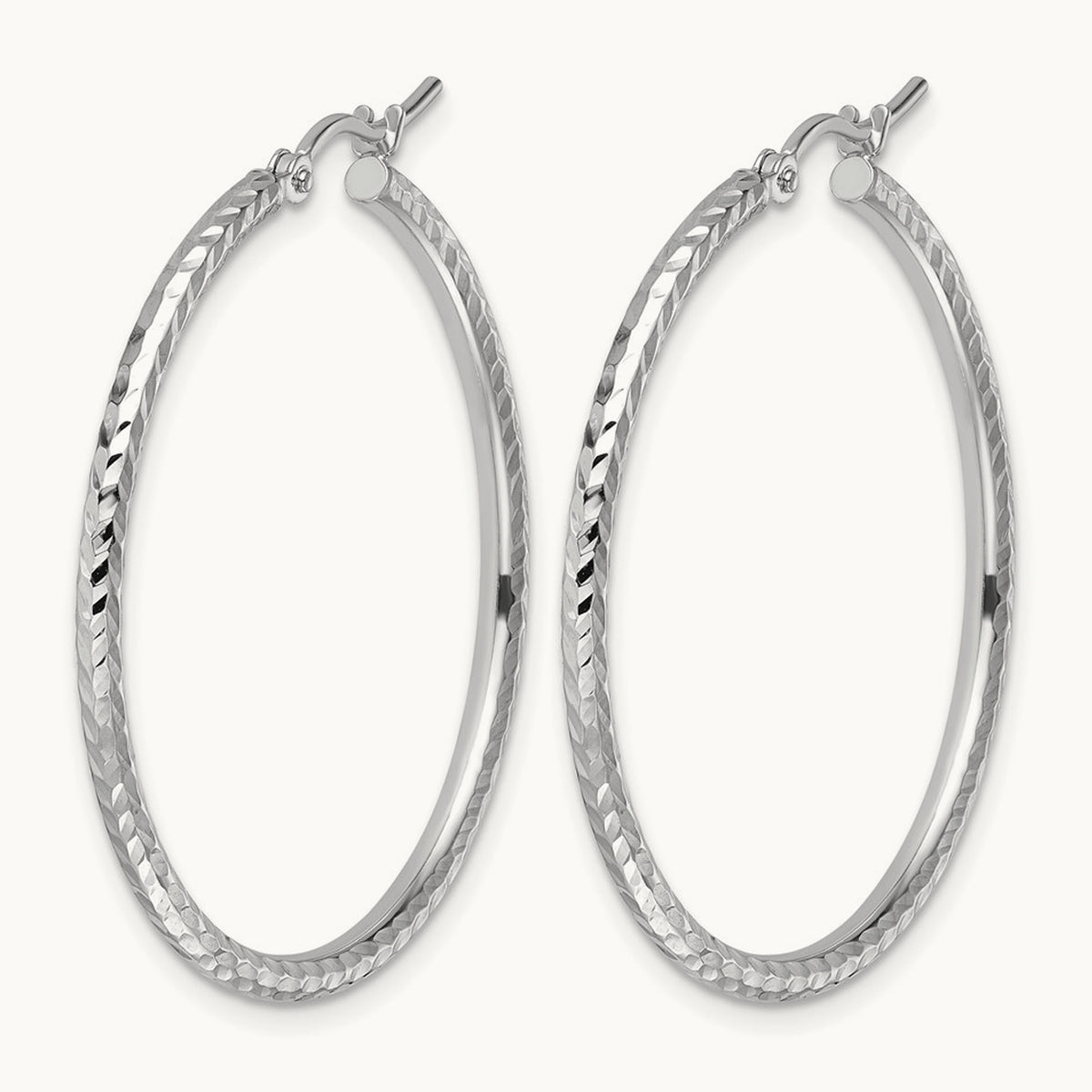 Diamond-cut Round Tube Hoop Earrings — 10K White Gold