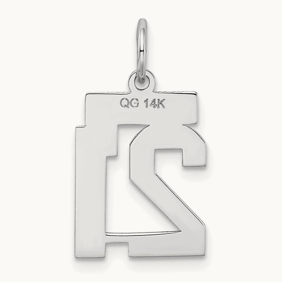 Small Satin Number 21 Charm — 14K White Gold