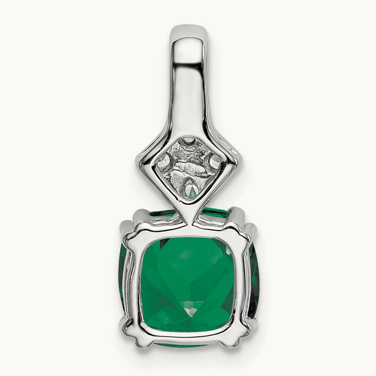 Created Emerald Pendant, 0.20 ct tw Lab-Grown Diamond — 14K White Gold