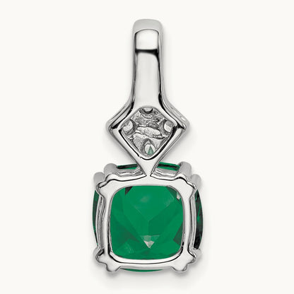 Created Emerald Pendant, 0.20 ct tw Lab-Grown Diamond — 14K White Gold
