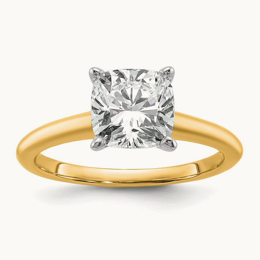 14ktt 2 1/2ct Cert Lab Grown Dia VS+ F+ Cushion Comp Solitaire Eng Ring