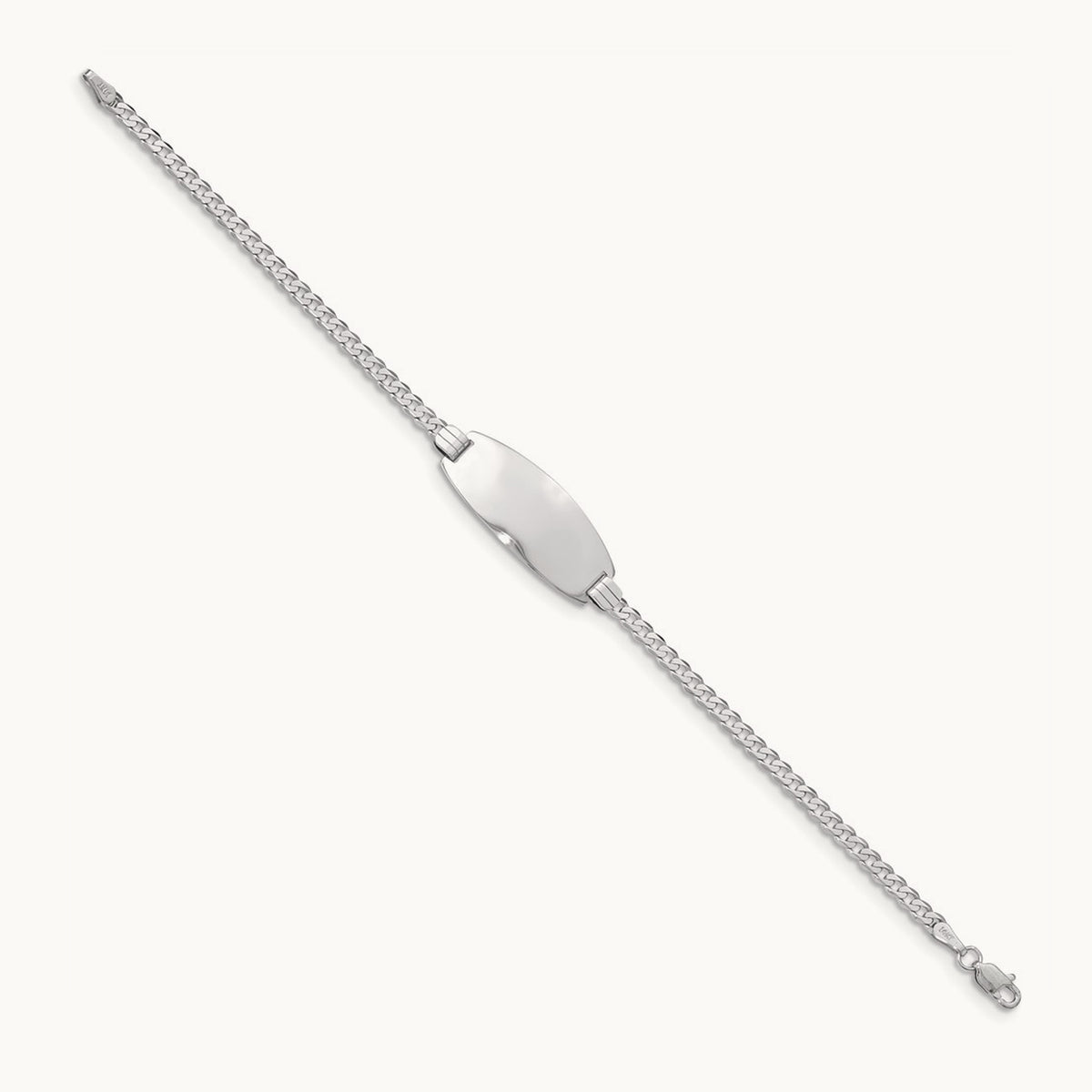 Oval Curb ID Bracelet — 14K White Gold