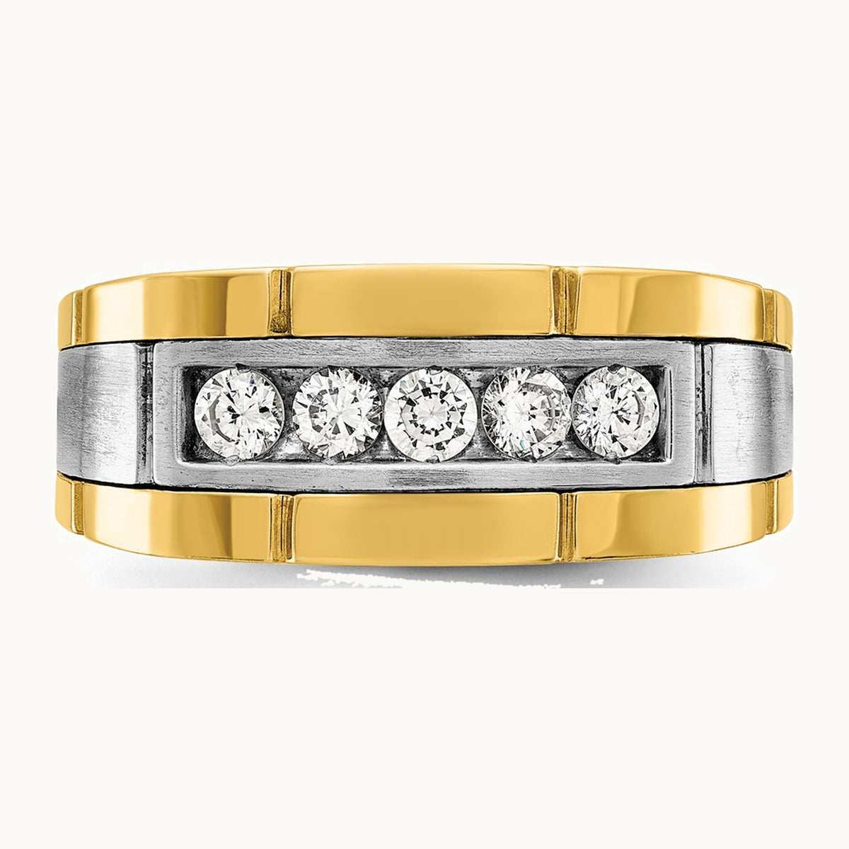 IBGoodman 14K Two-tone Men's Polished and Satin 5-Stone 1/2 Carat AA Quality Diamond Ring