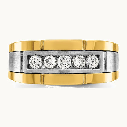 IBGoodman 14K Two-tone Men's Polished and Satin 5-Stone 1/2 Carat AA Quality Diamond Ring