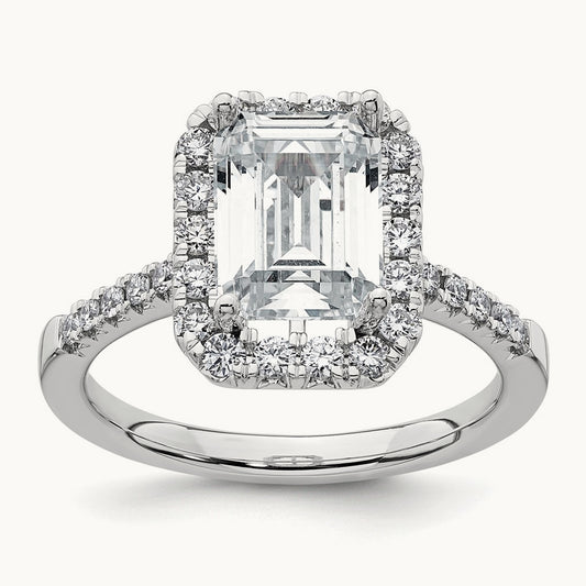 Emerald Center Semi-Mount Halo Engagement Ring, 3/8-5/8 ct Lab-Grown Diamond