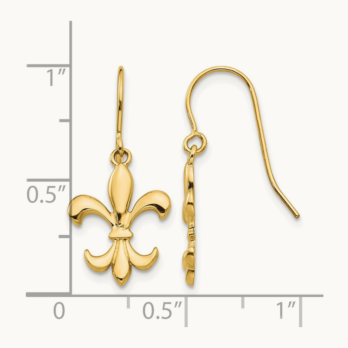 Polished Fleur de lis Dangle Earrings, 14K