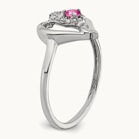 Created Pink Sapphire and Diamond Heart Ring, 14K White Gold