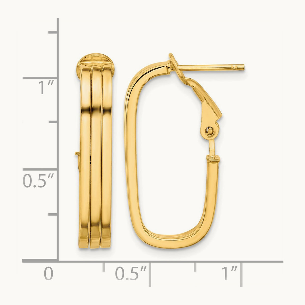 Polished Oval Omega Back Hoop Earrings, 14K