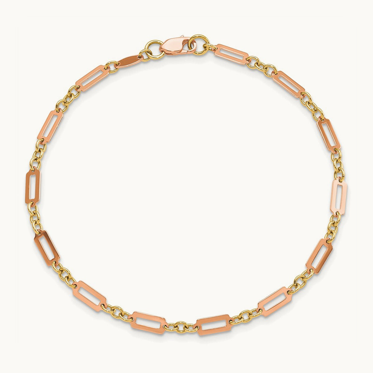 Polished Fancy Rectangle Link 7.5in Bracelet — 14K Two-Tone Gold