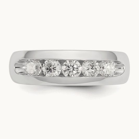 5-Stone Diamond Channel Band, 14K White Gold