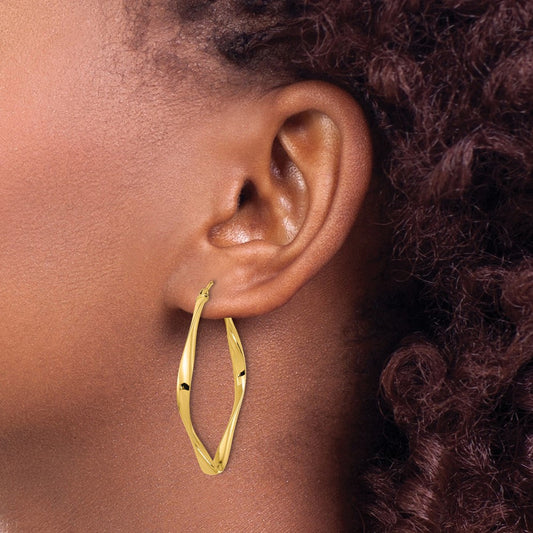 Polished Twisted Square Hoop Earrings — 10K Yellow Gold