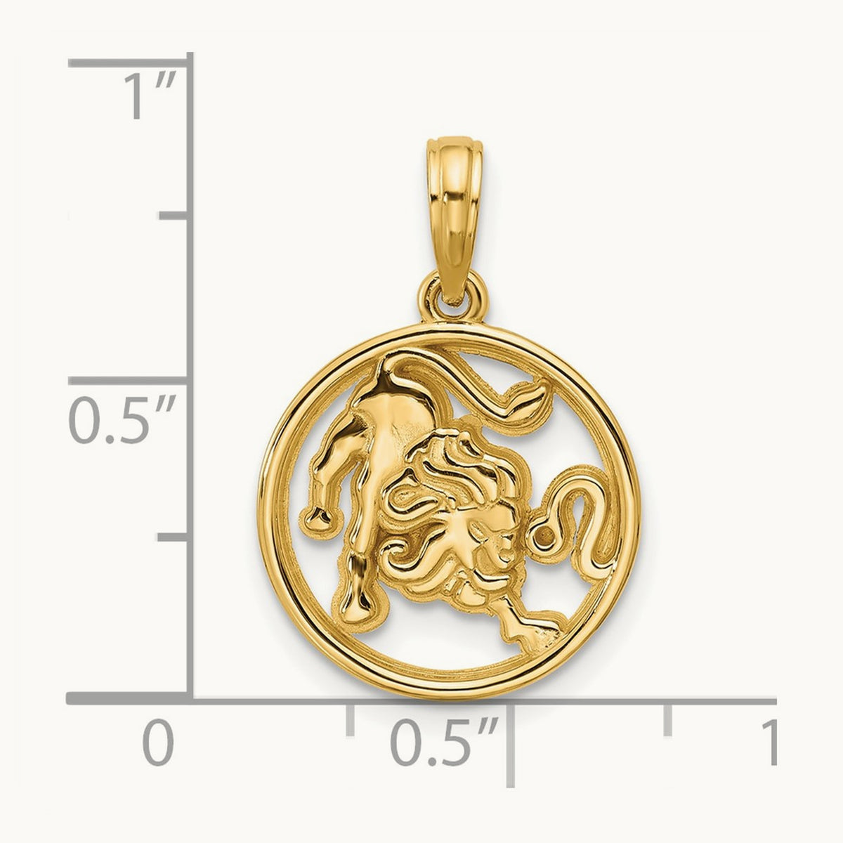 Polished Round Leo Pendant, 14K