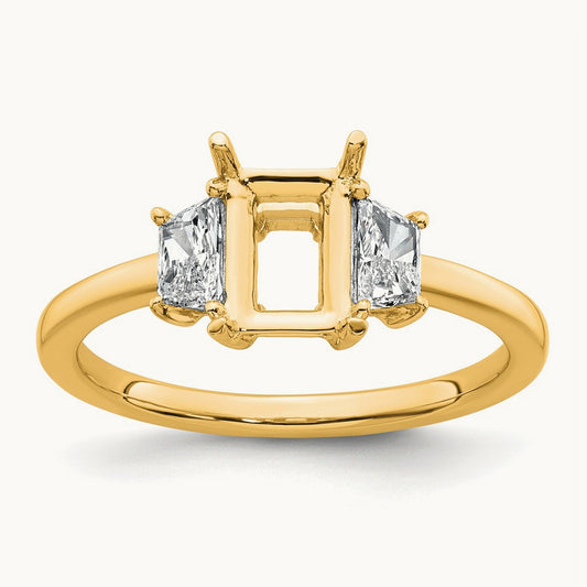 Trapezoid Radiant Semi-Mount Engagement Ring, 0.25-1.00 ct tw Lab-Grown Diamond — 3/8 ct, 14K Yellow Gold