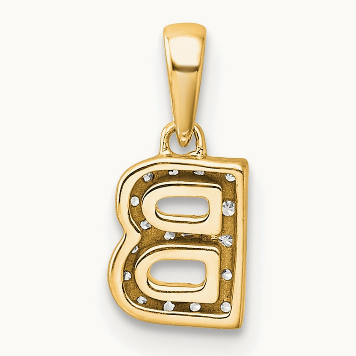 Diamond Initial with Bail Pendant — 14K Yellow Gold, B