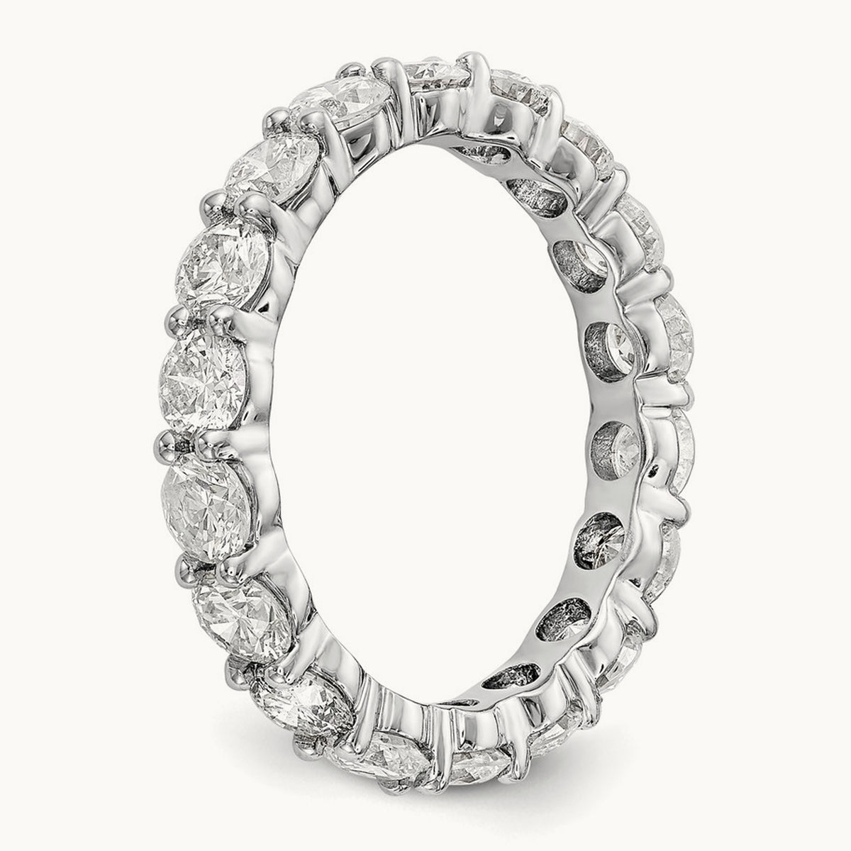 Polished Shared Prong Diamond Eternity Band — 14K White Gold, 3.06 ct, 7