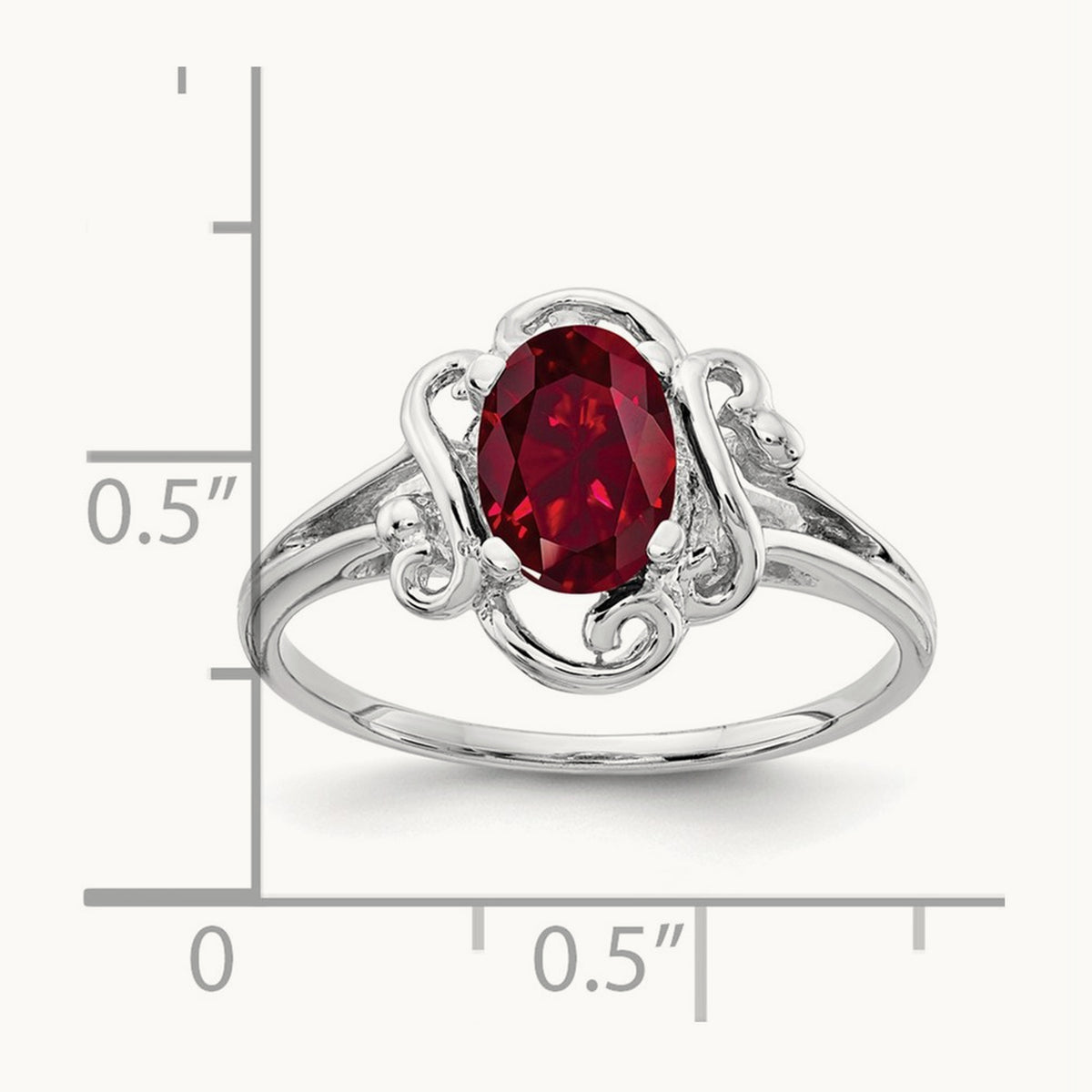 7x5mm Oval Created Ruby ring, 14K White Gold