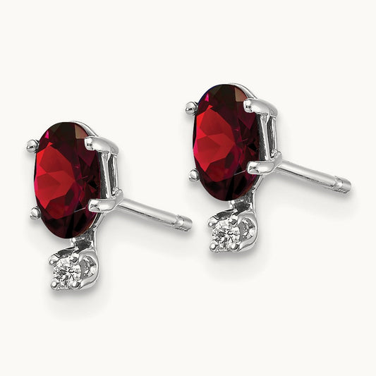 Diamond and Garnet Birthstone Earrings, 14K White Gold