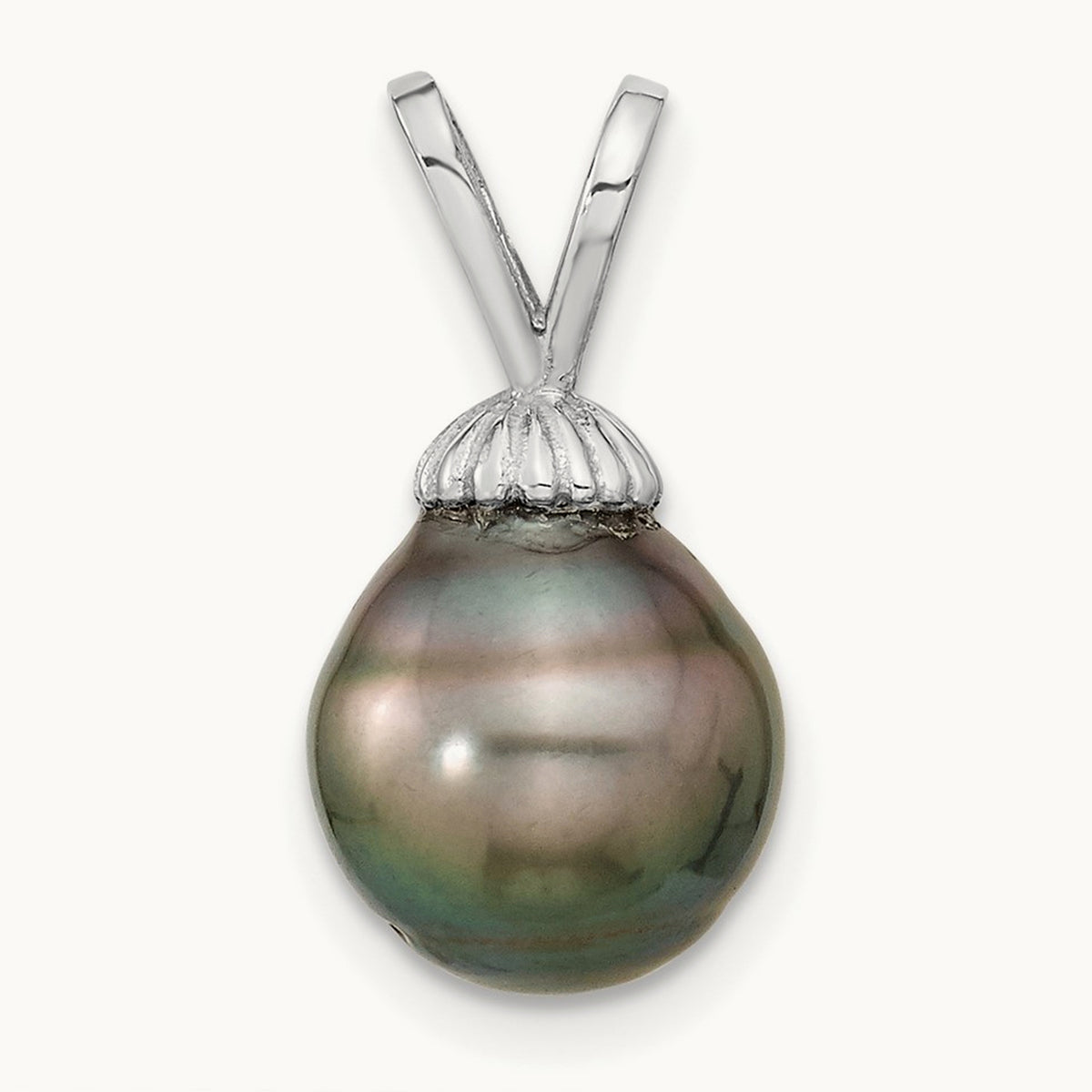 9- Teardrop Saltwater Cultured Tahitian Pearl Pendant, 14K White Gold