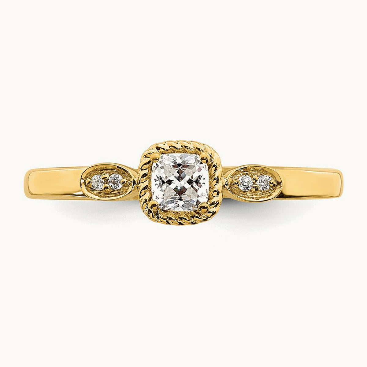 Gold Petite Rope Edge Cushion Ring, 0.25 ct tw — 14K Yellow Gold