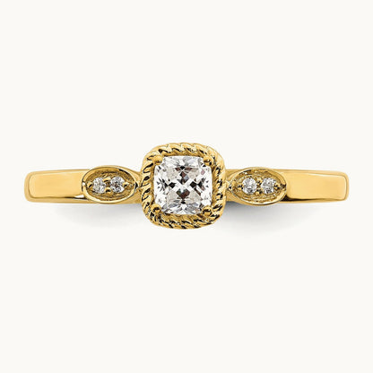 Gold Petite Rope Edge Cushion Ring, 0.25 ct tw — 14K Yellow Gold