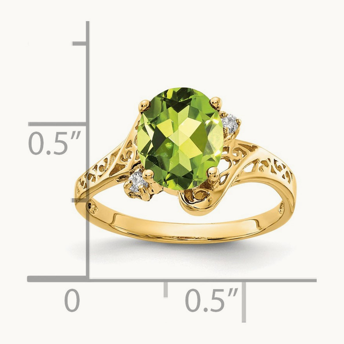 9x7mm Oval Peridot AA Diamond ring, 14K