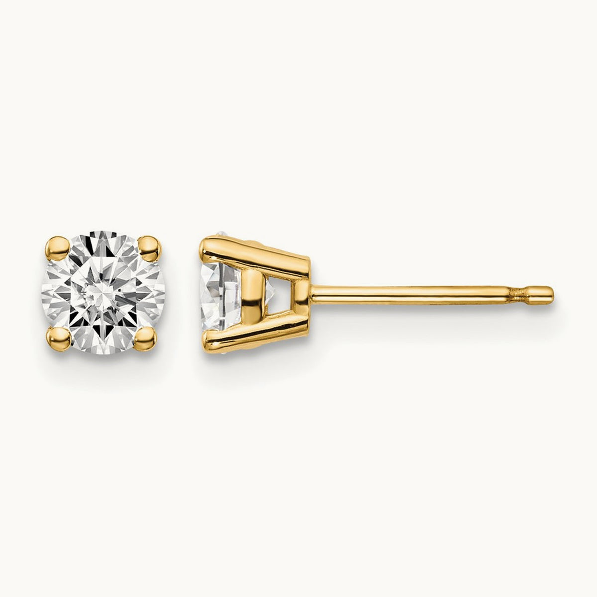Round Diamond Stud Earrings — 14K Yellow Gold, 0.70 ct tw, I1 J-K · push back