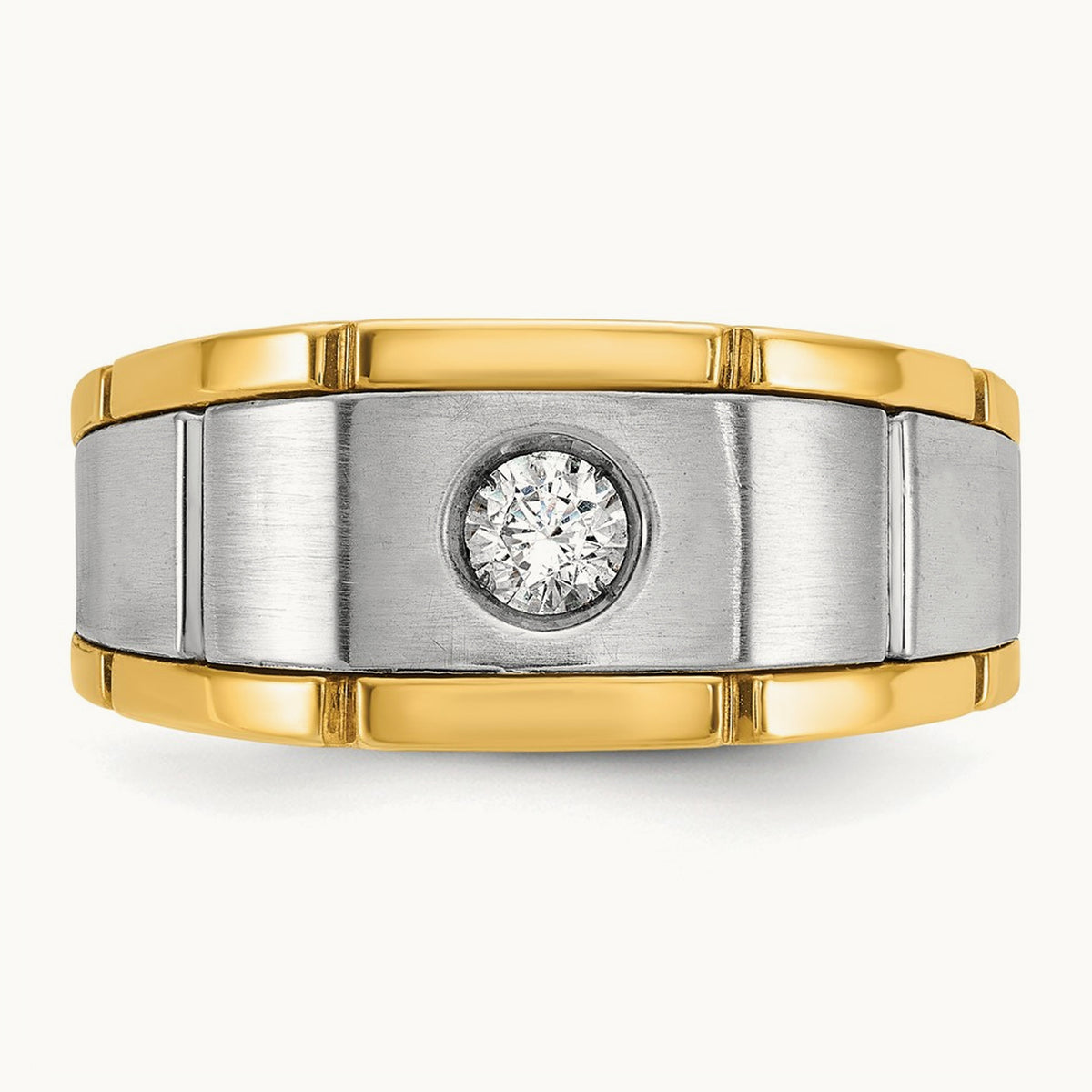 IBGoodman Men's Polished and Satin Diamond Complete Ring, 14K Two-tone